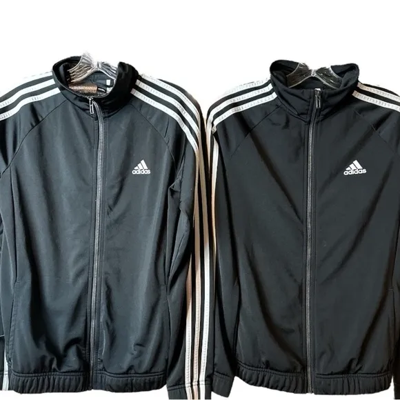 2 Adidas Track Jackets Black with 3 stripes. Size Small