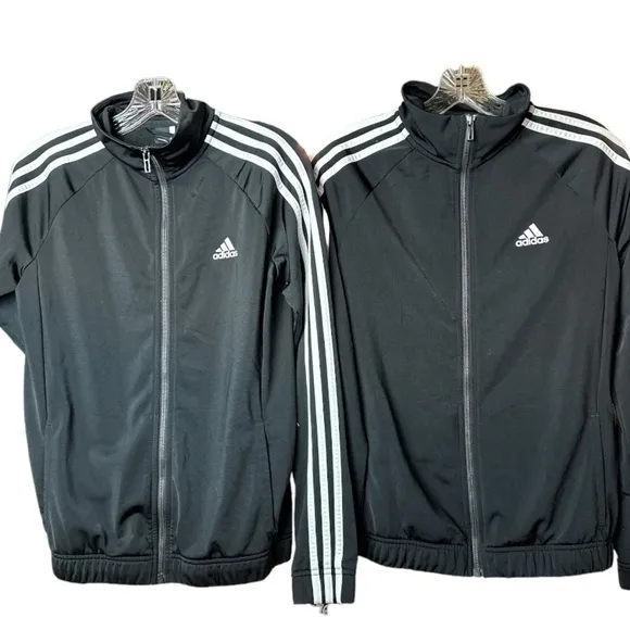 2 Adidas Track Jackets Black with 3 stripes. Size Small