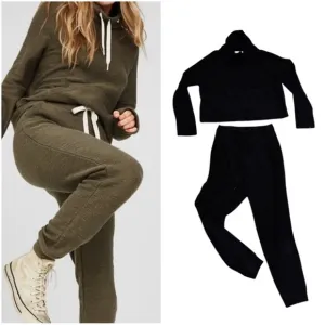 Aerie Offline Snowday Black Mock Neck Sweatshirt Jogger Sweatpants Matching Set
