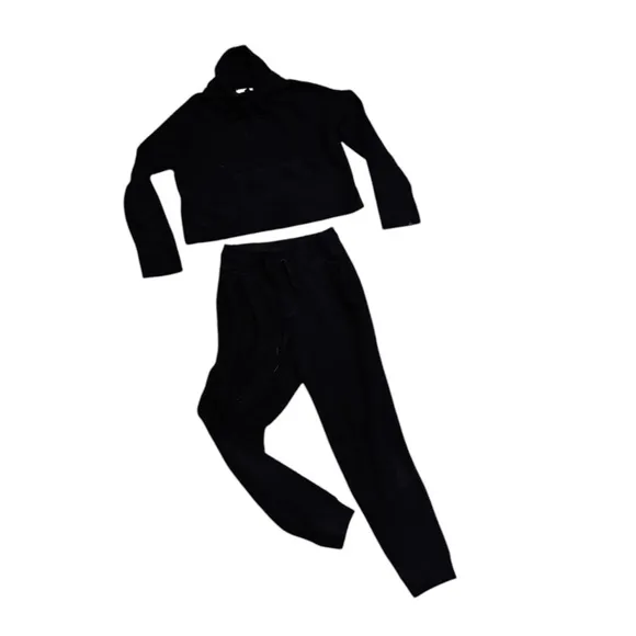 Aerie Offline Snowday Black Mock Neck Sweatshirt Jogger Sweatpants Matching Set