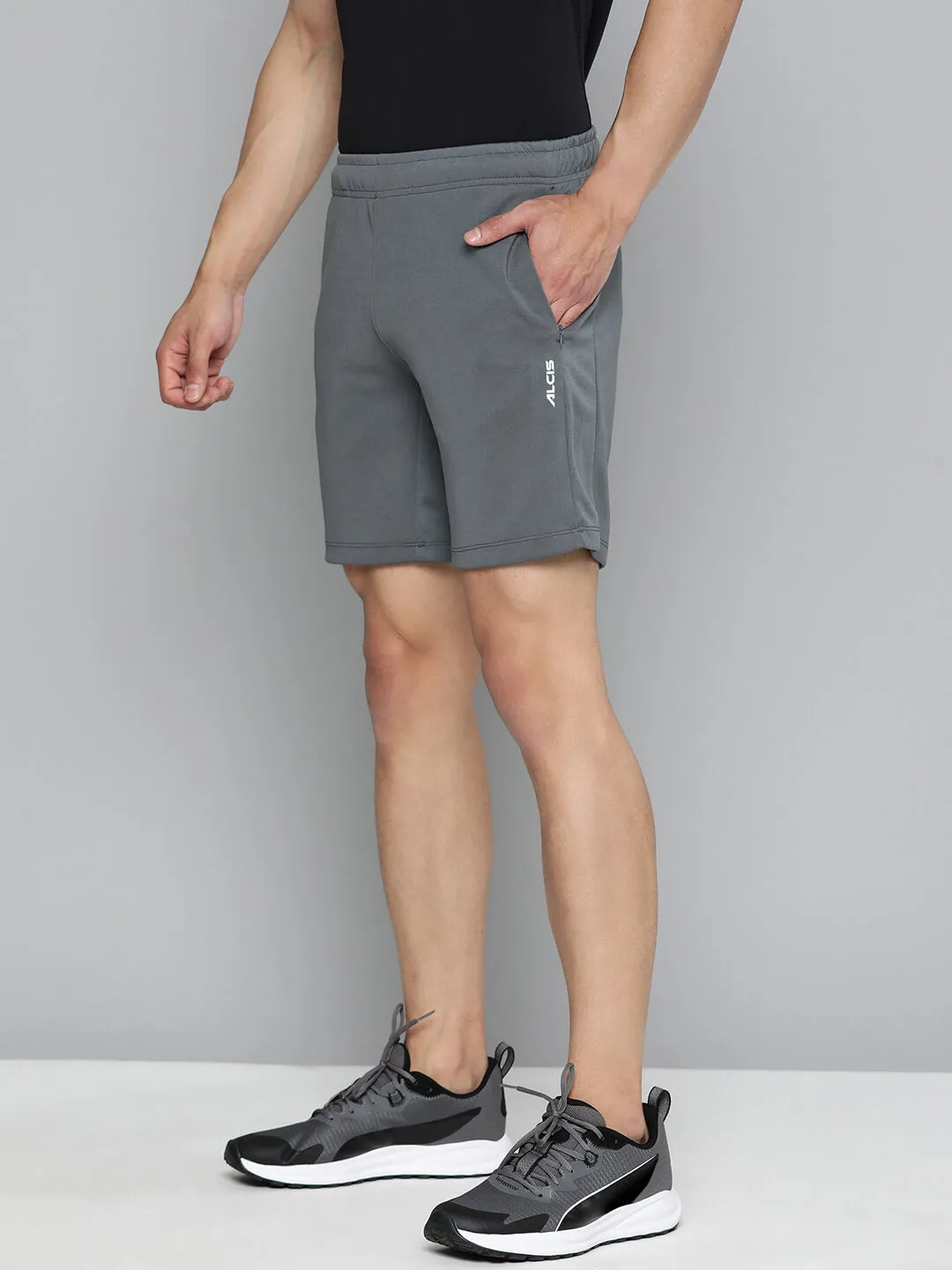 Alcis Men Grey Slim Fit Training or Gym Sports Shorts