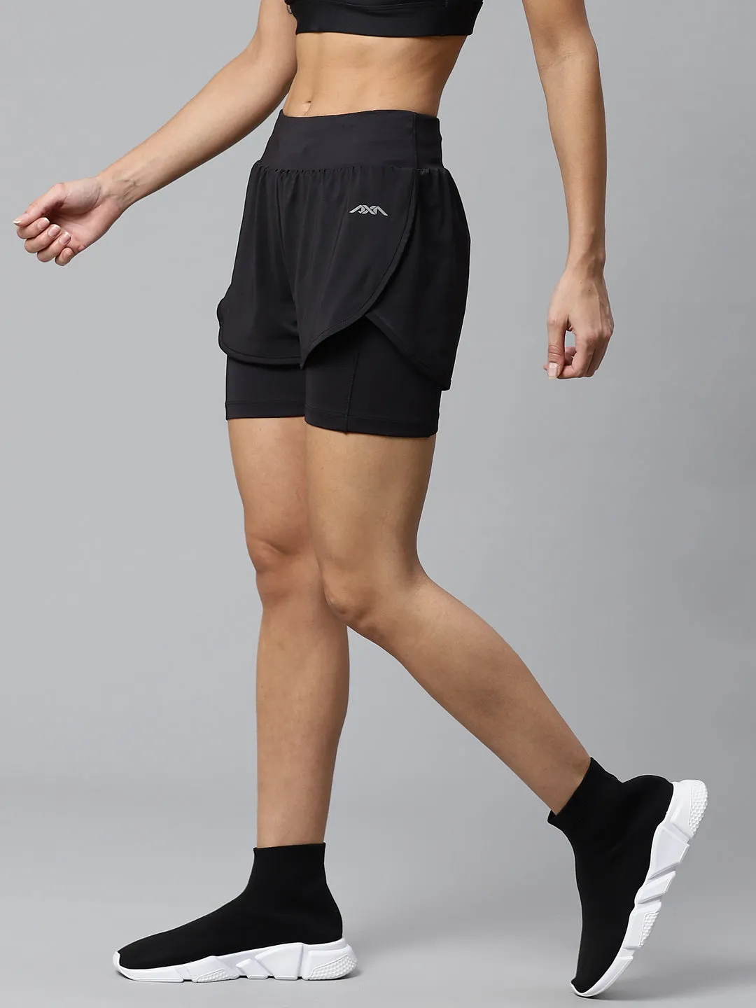 Alcis Women Black Solid Regular Fit Sports Shorts