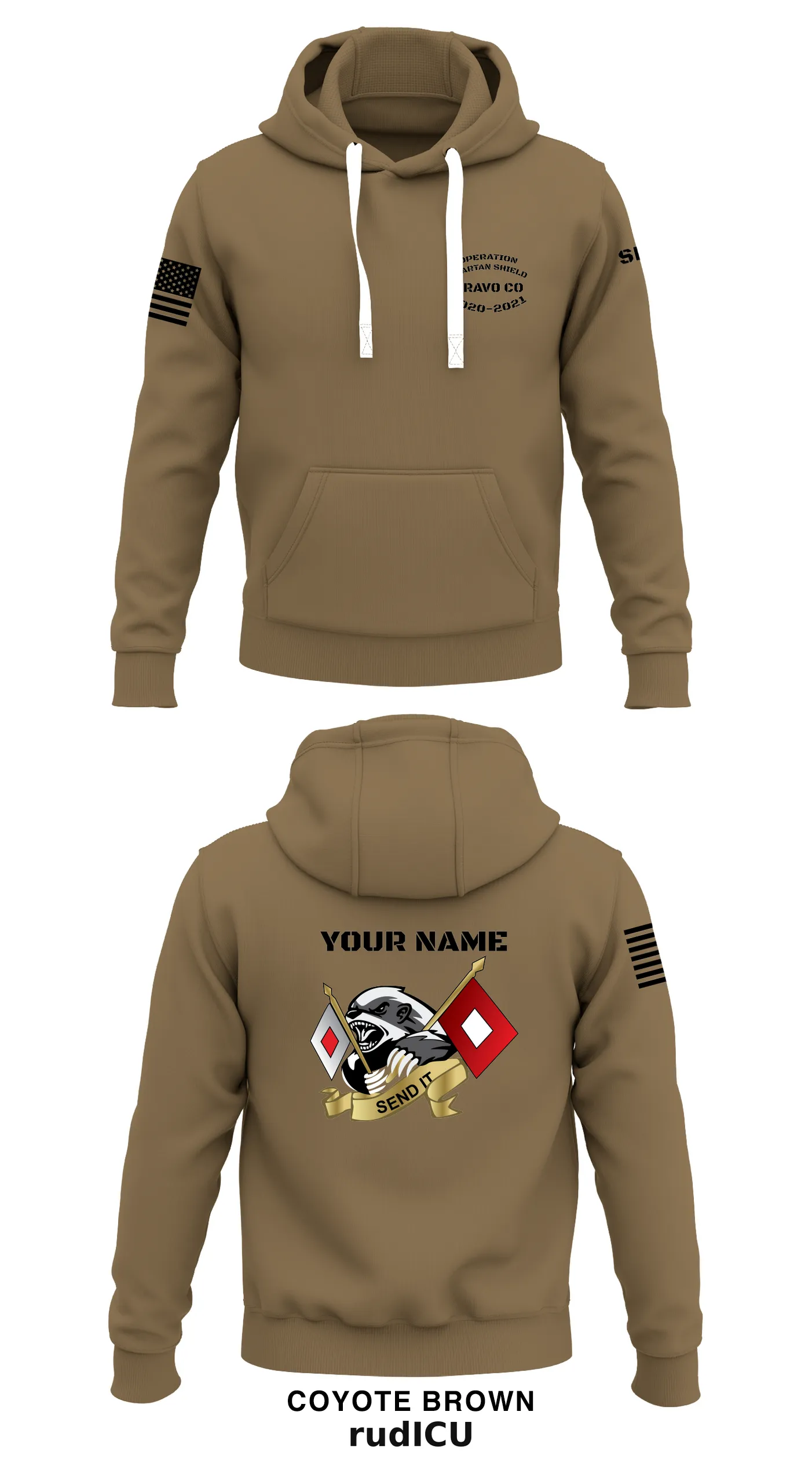 B Co 146 ESB Store 1  - Coyote Brown Core Men's Hooded Performance Sweatshirt - rudICU