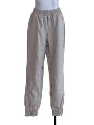 Beige Plain Leather Jogger