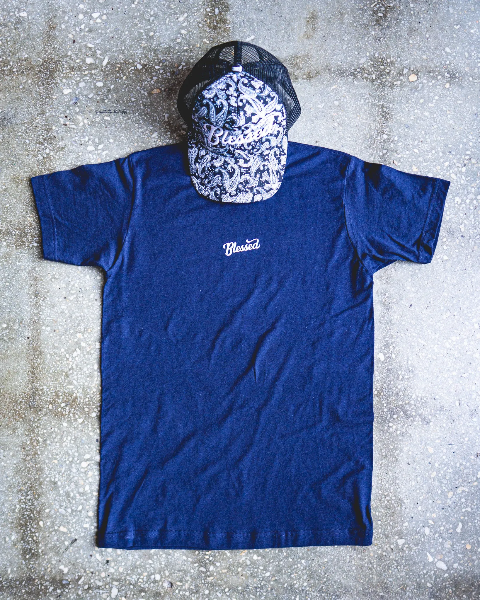 Blessed Adult Box T-Shirt & Black Paisley Trucker Bundle