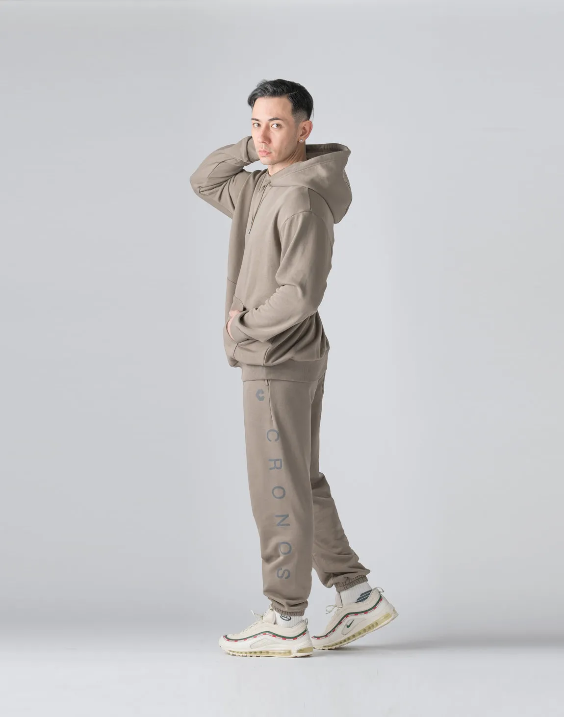 CRONOS Reflector Print Sweat Long Pants【TAUPE】