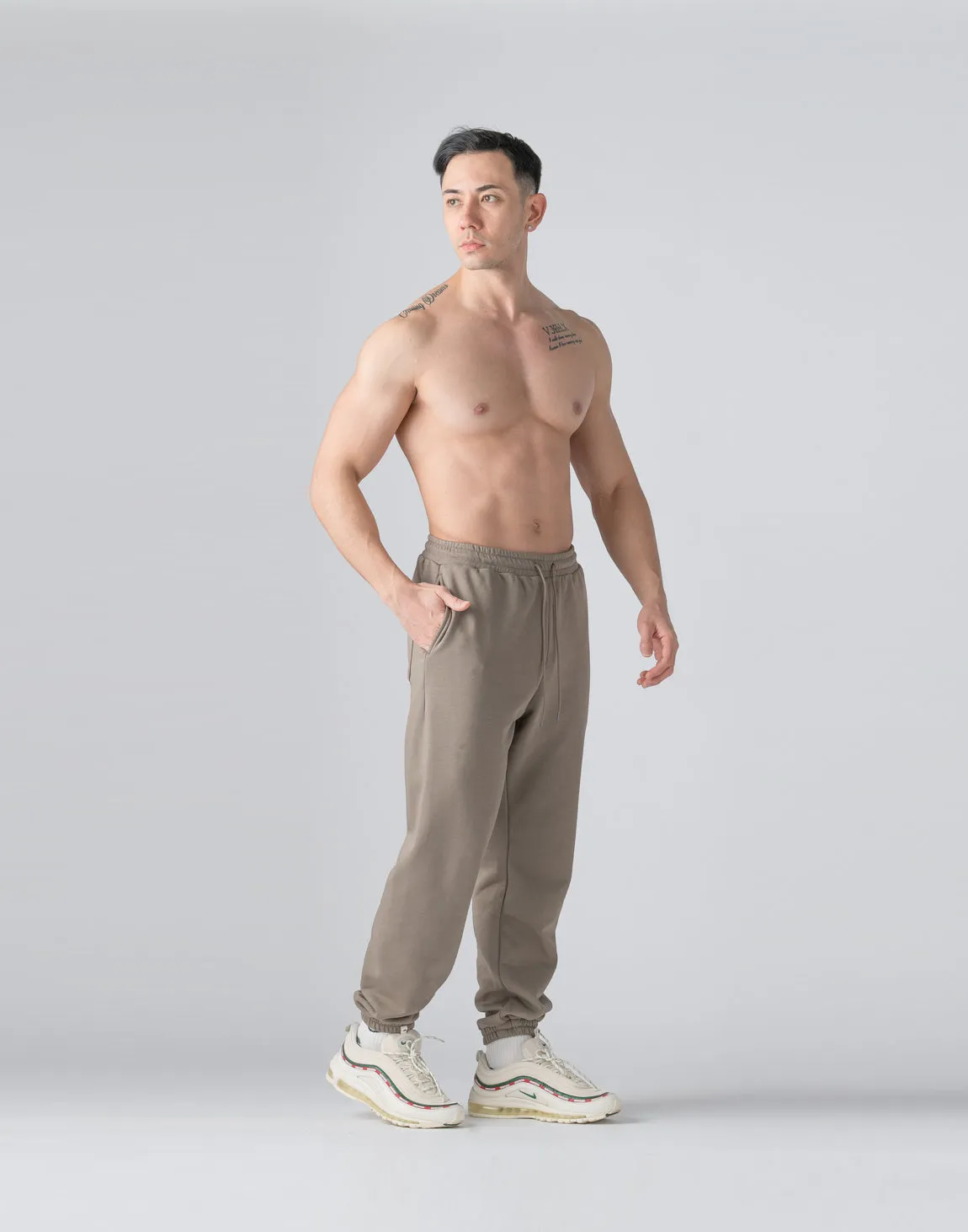 CRONOS Reflector Print Sweat Long Pants【TAUPE】