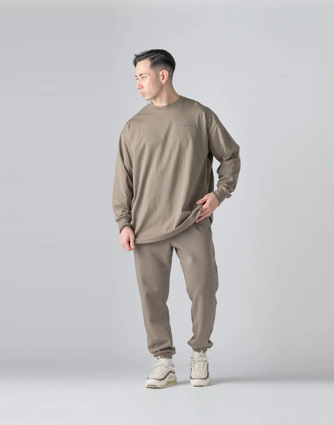 CRONOS Reflector Print Sweat Long Pants【TAUPE】