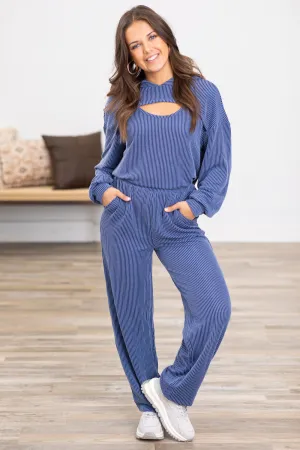 Dusty Blue Ribbed Top and Jogger Set