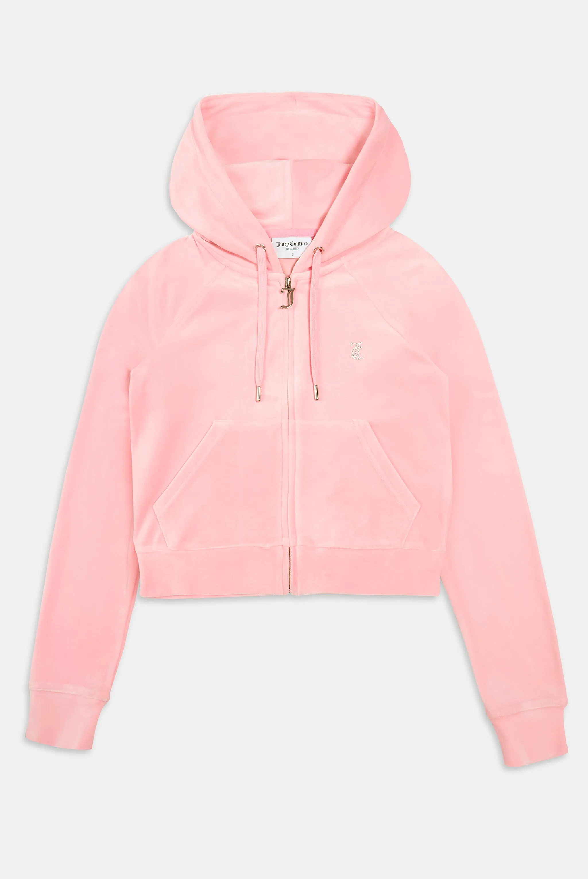 'GEMINI' JUICY PINK DIAMANTÉ VELOUR ZIP-THROUGH HOODIE