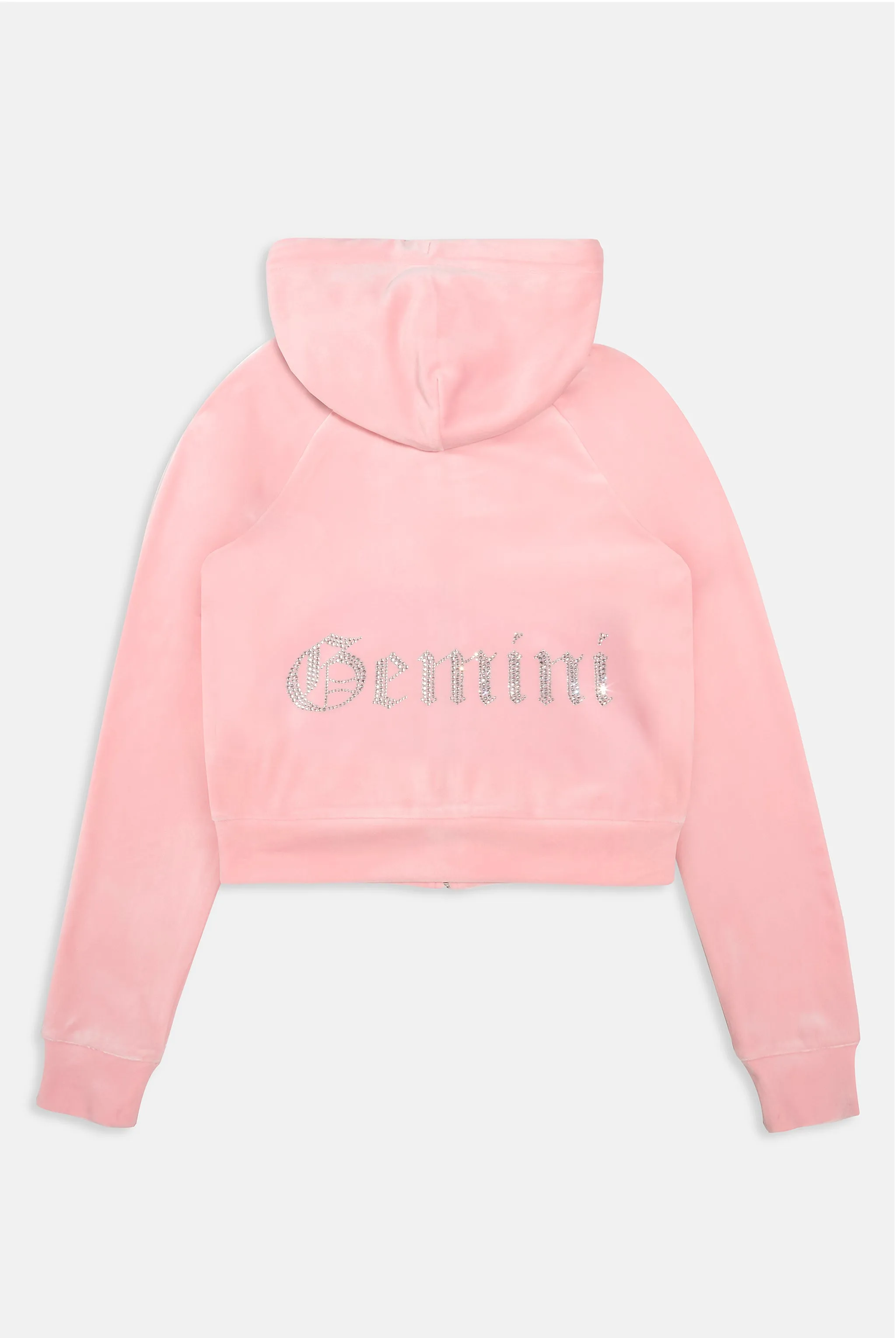 'GEMINI' JUICY PINK DIAMANTÉ VELOUR ZIP-THROUGH HOODIE