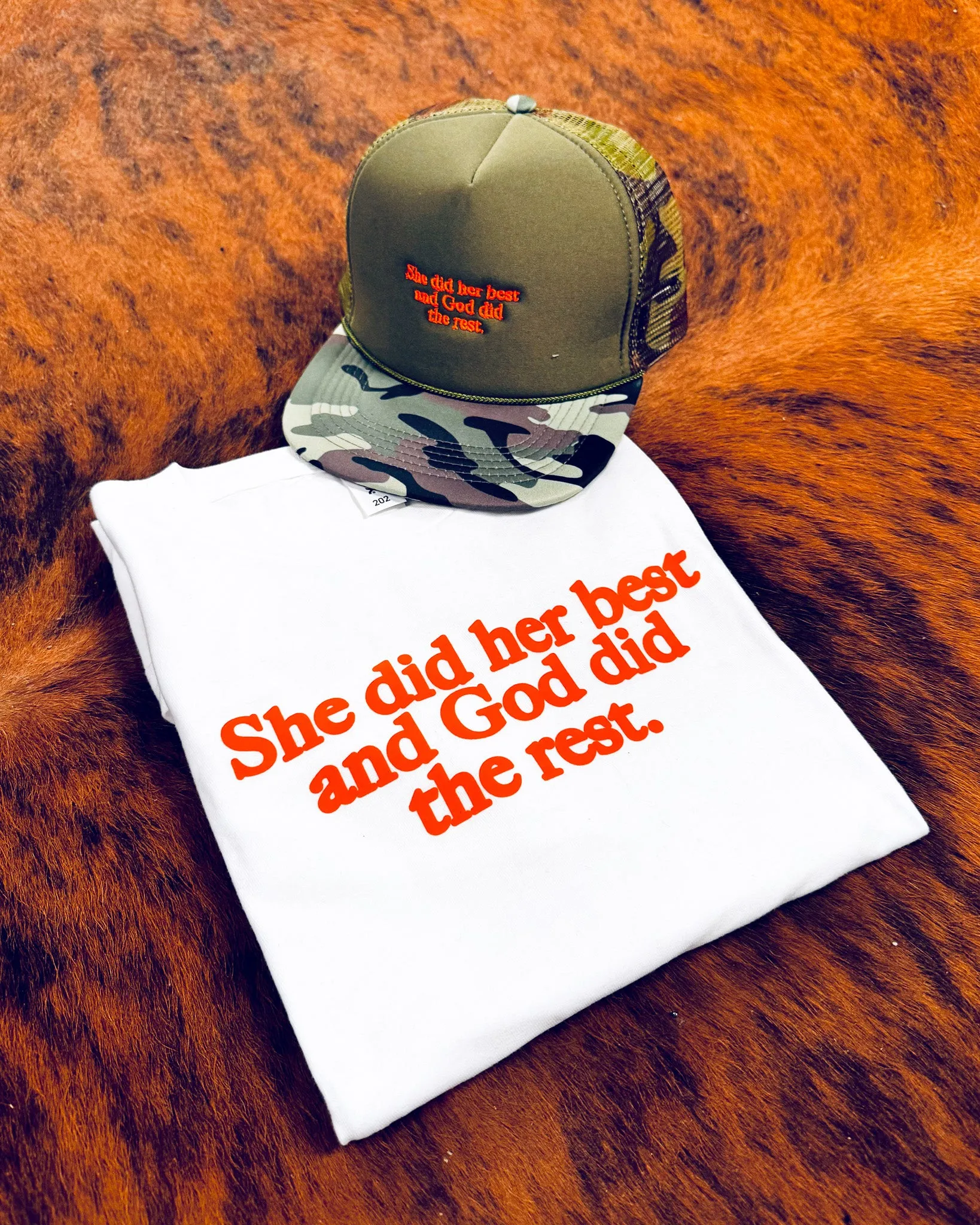 God Did The Rest Adult Box T-Shirt & Camo/Olive Trucker Bundle