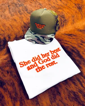 God Did The Rest Adult Box T-Shirt & Camo/Olive Trucker Bundle
