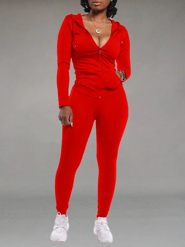 Gorgeousladie Solid Zip Hoodie & Pants Set