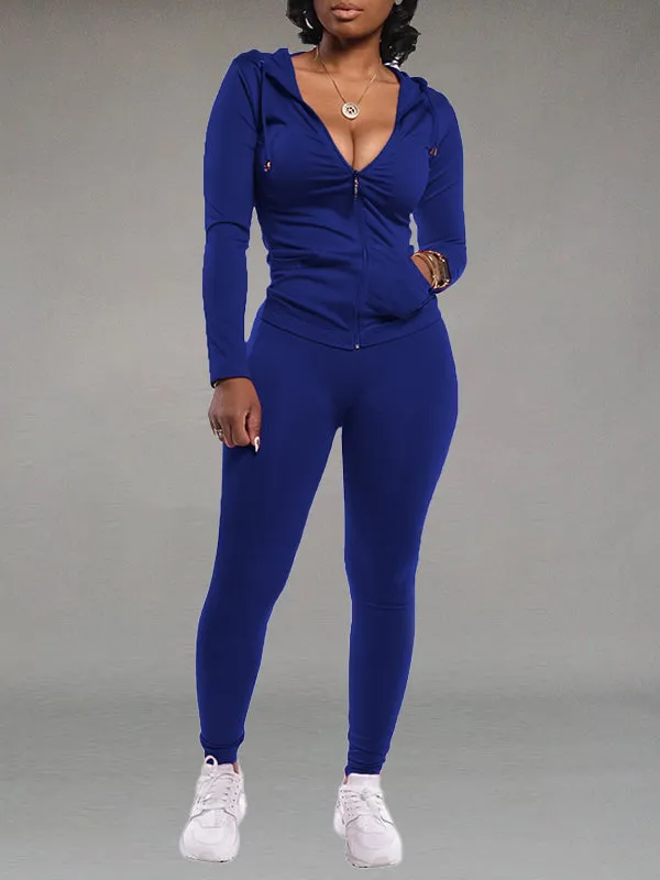 Gorgeousladie Solid Zip Hoodie & Pants Set