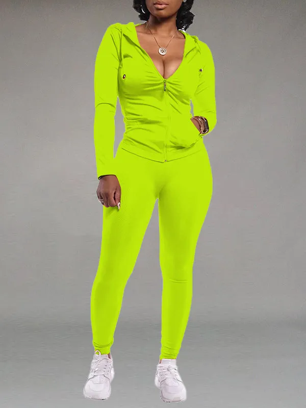 Gorgeousladie Solid Zip Hoodie & Pants Set