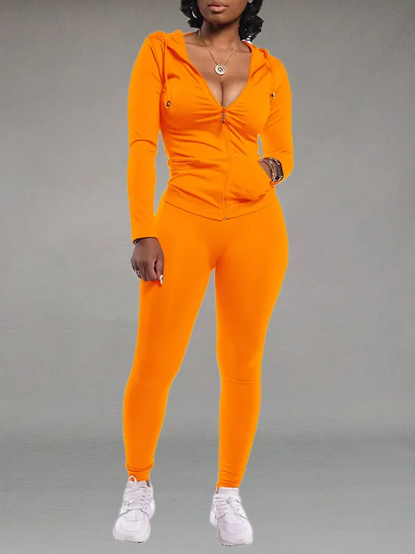 Gorgeousladie Solid Zip Hoodie & Pants Set