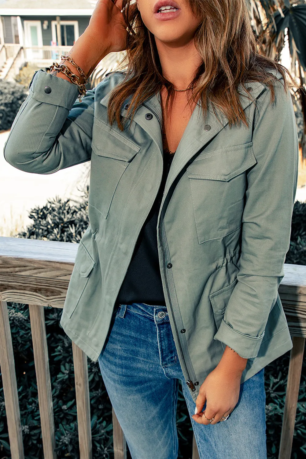Green Zipper Closure Jacket