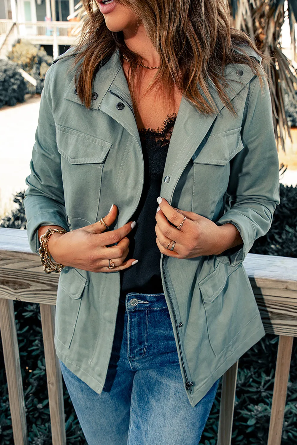 Green Zipper Closure Jacket