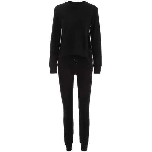 High Low Slit Top with Jogger Pants - Black M