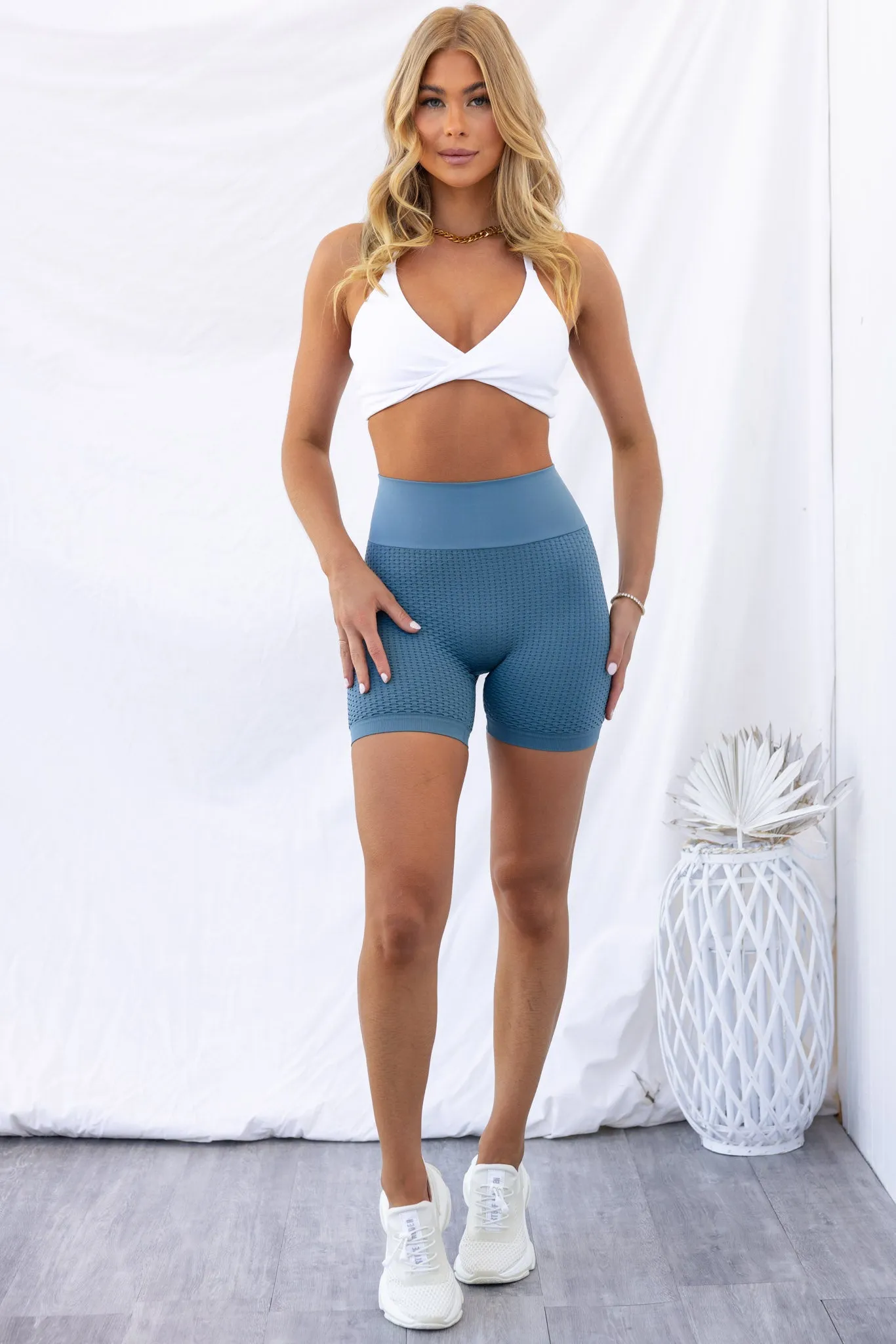 Honeycomb Scrunch Seamless Shorts - Steel Blue