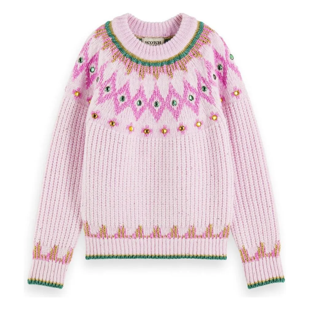 Intarsia Rhinestone Pullover
