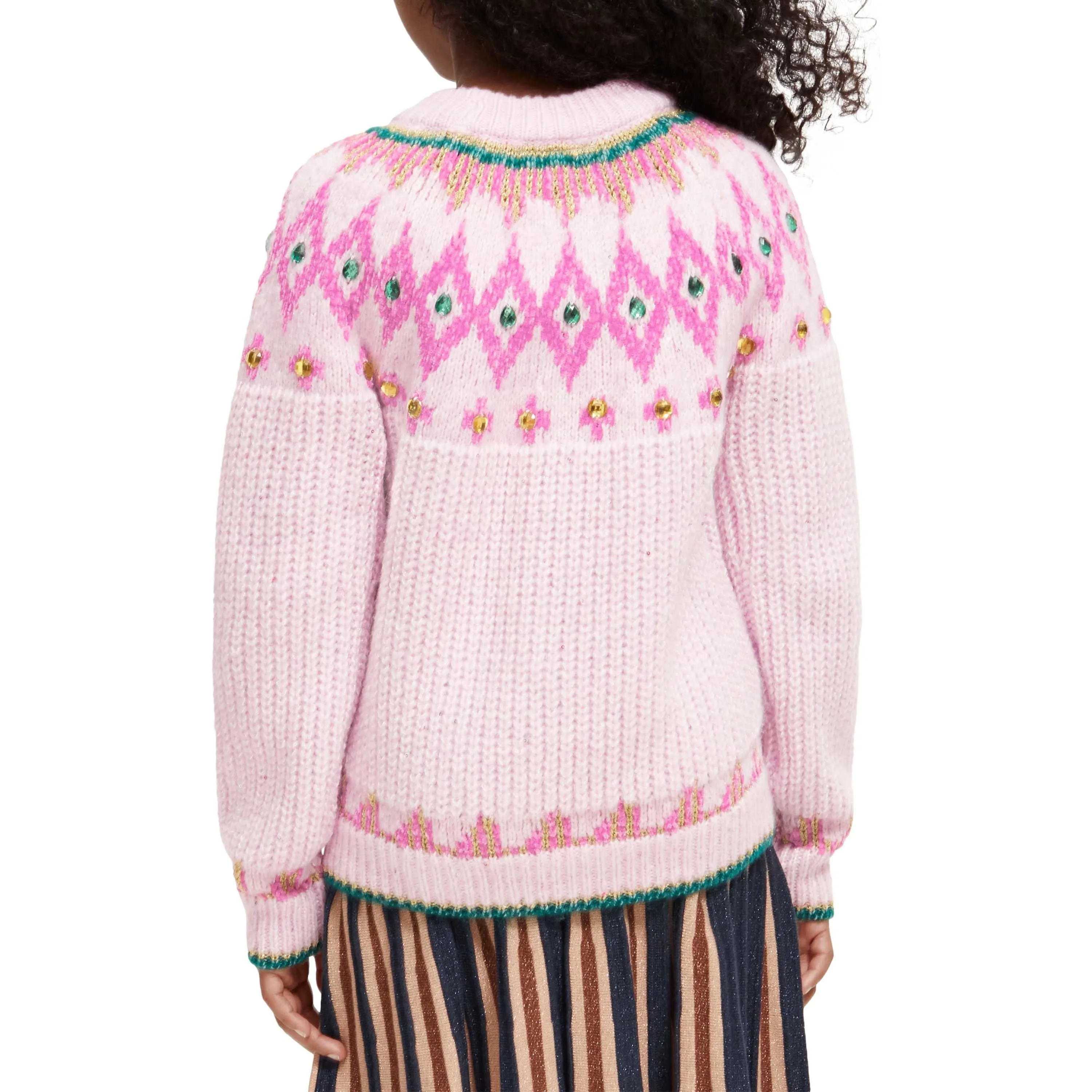 Intarsia Rhinestone Pullover