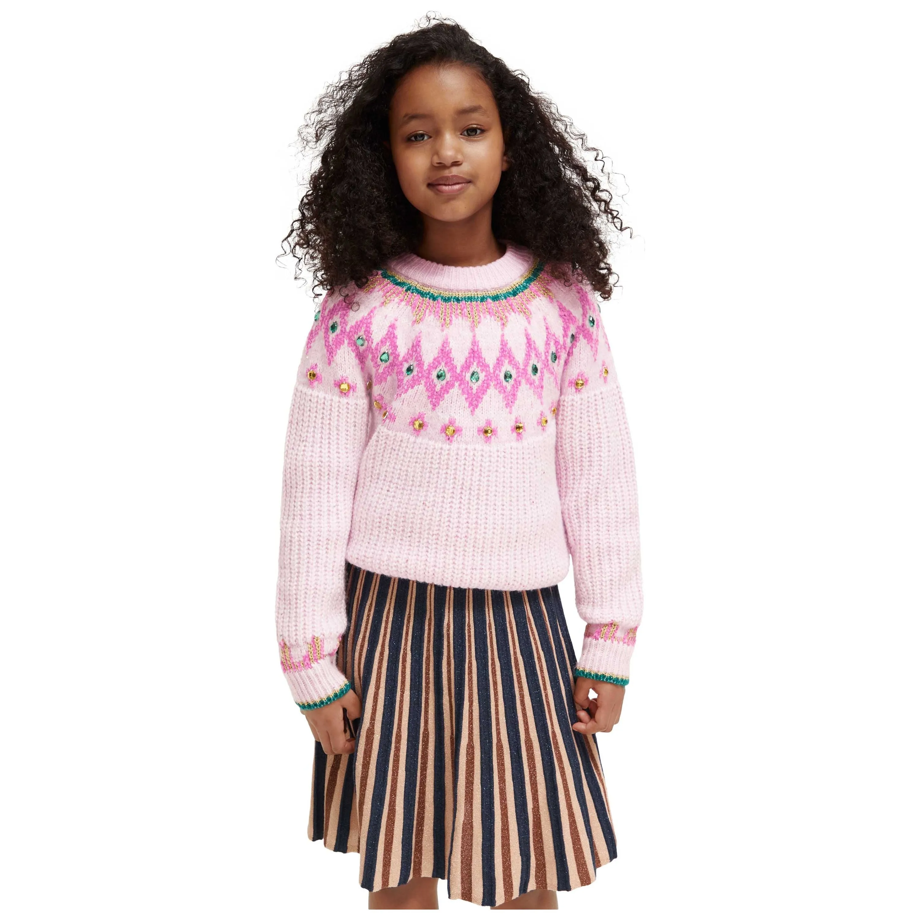 Intarsia Rhinestone Pullover