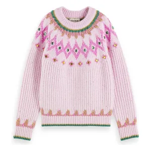 Intarsia Rhinestone Pullover