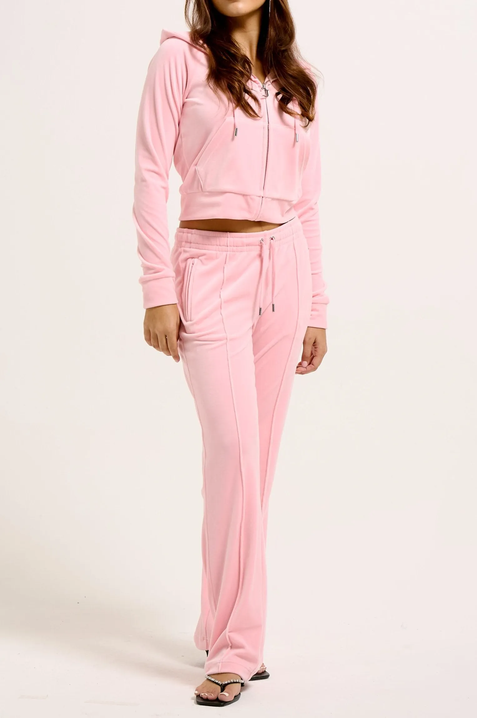 JUICY PINK DIAMANTÉ VELOUR ZIP-THROUGH HOODIE