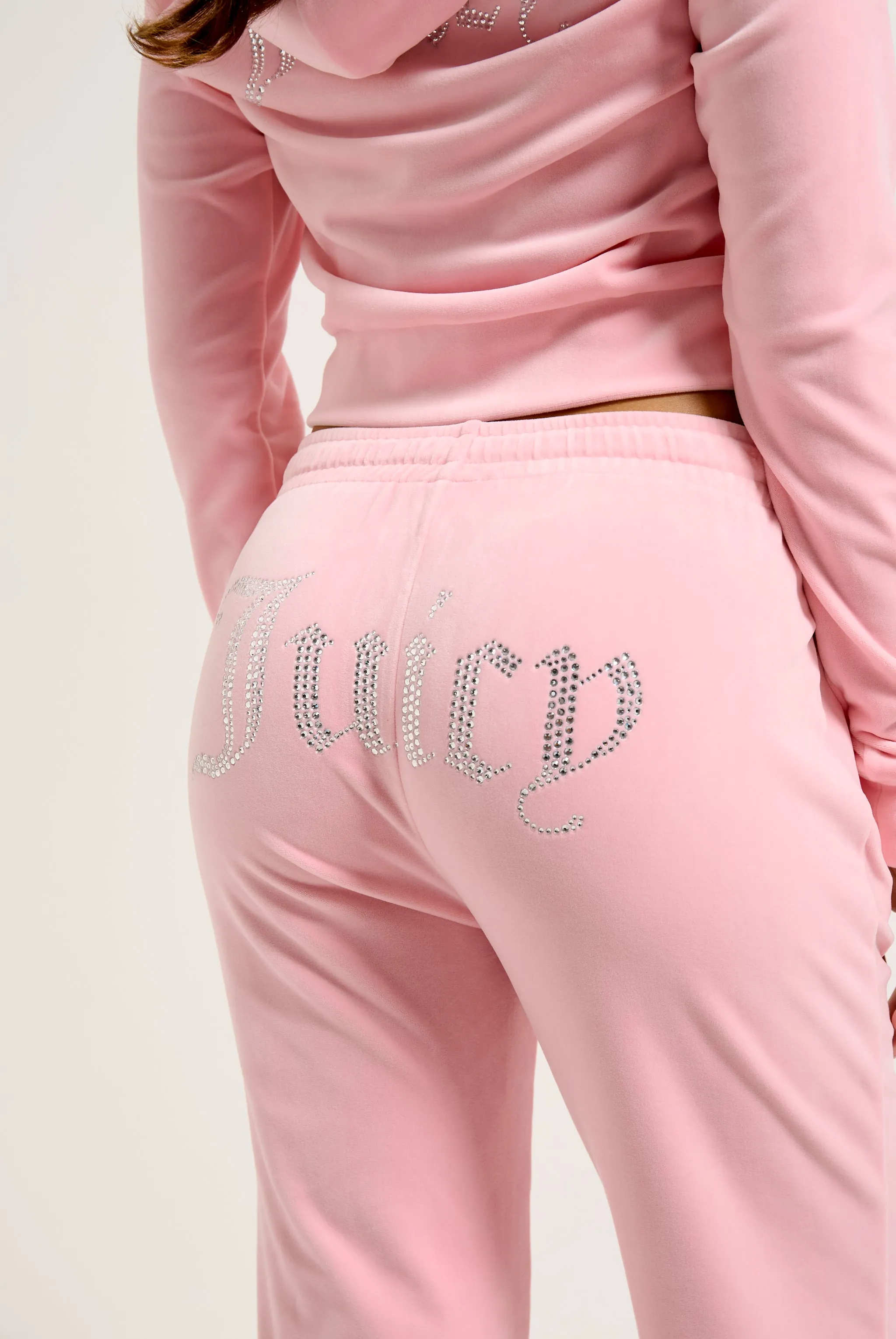 JUICY PINK DIAMANTÉ VELOUR ZIP-THROUGH HOODIE