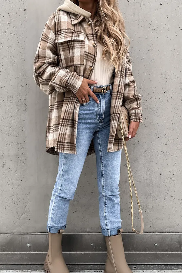 Kariertes Kapuzenmantel in Khaki - Mia