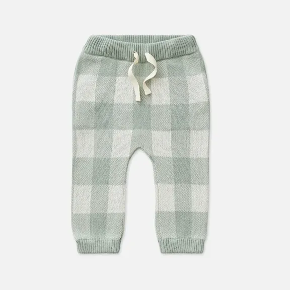 Knit Jogger Pants - Whisper Green Gingham