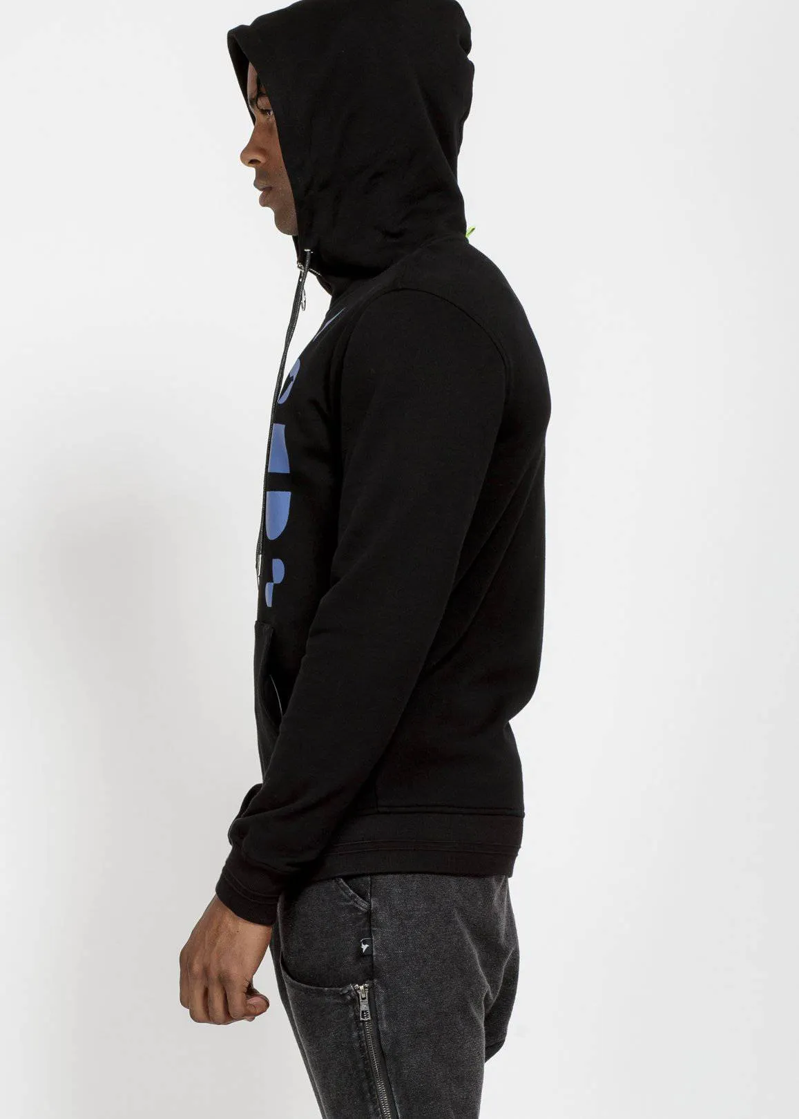 Konus Men's Mock Neck Zip Up Hoodie with Print in Black