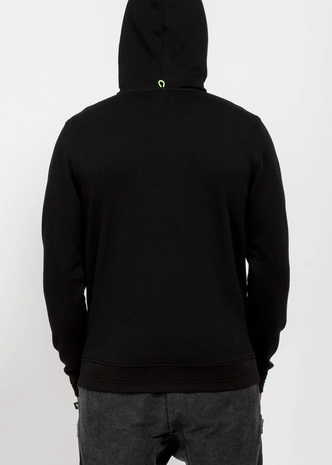 Konus Men's Mock Neck Zip Up Hoodie with Print in Black