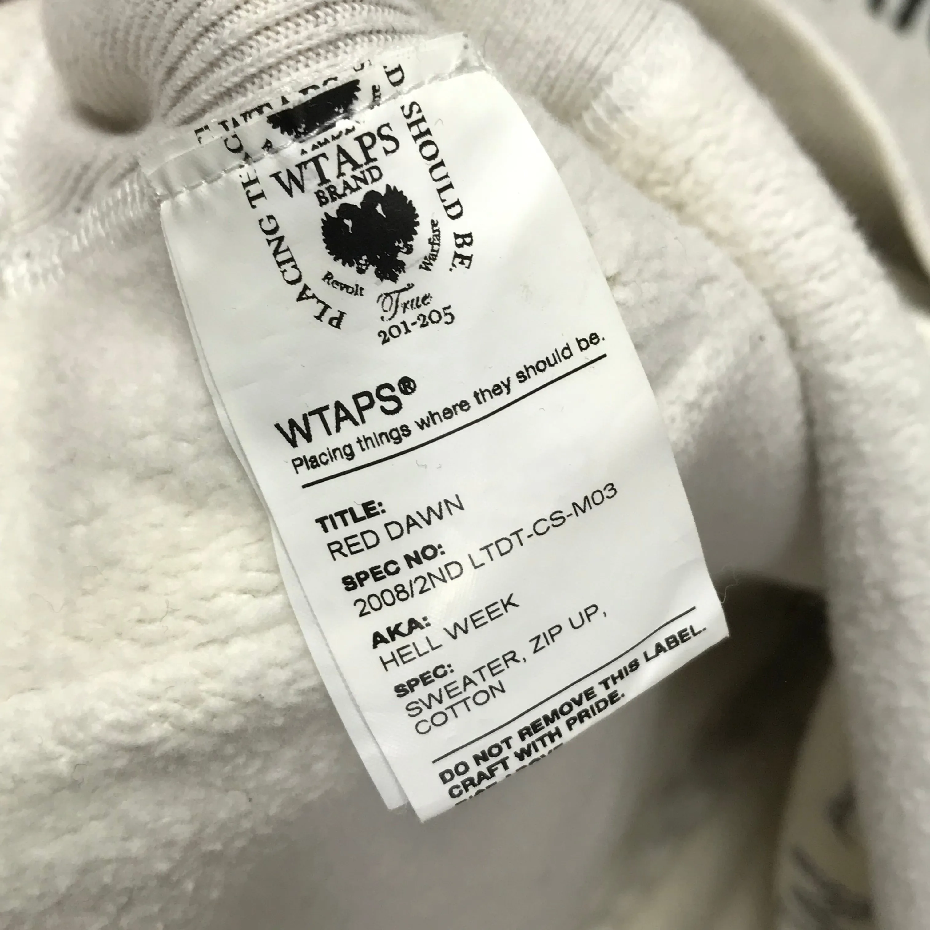 [L] WTaps 08AW Hell Week Souvenir Zip Up Hoodie Grey
