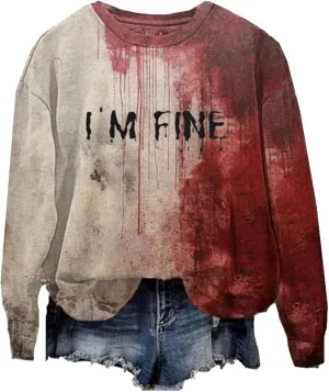 NEW Problem Solved Bloody Shirt Womens Mens Im Fine Bloody Sweatshirt Halloween T-Shirt Hoodies Pullover Tops Pockets, Sz M