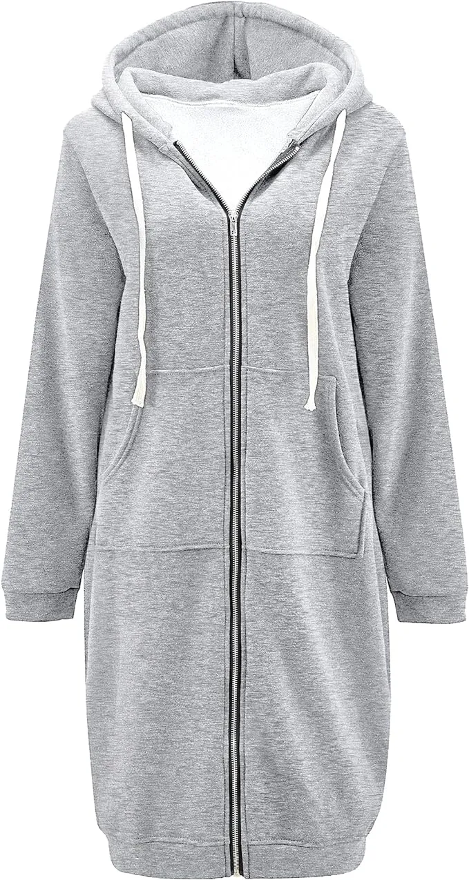 New Reimferce Women's Casual Zip up Hoodies Long Tunic Sweatshirt in Grey Sz 2X!