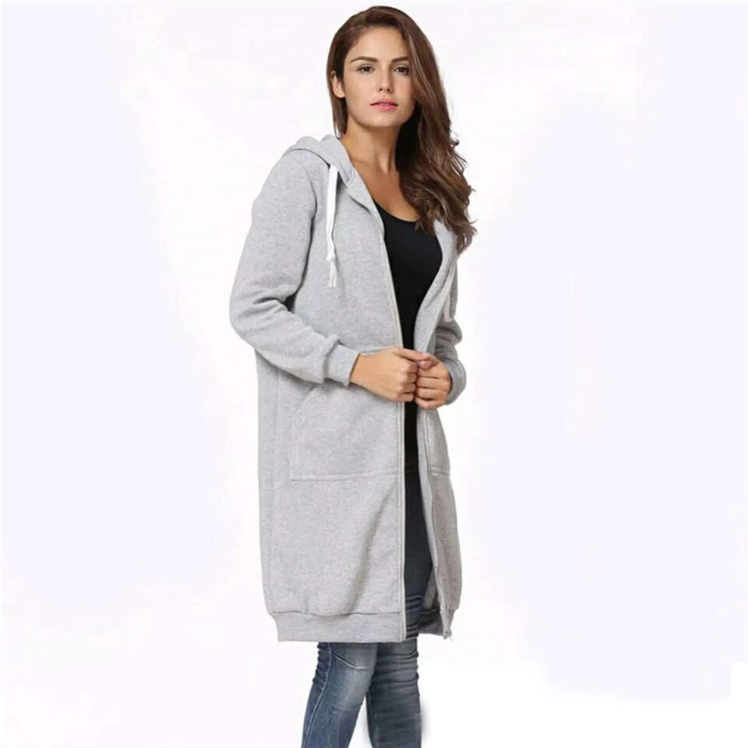 New Reimferce Women's Casual Zip up Hoodies Long Tunic Sweatshirt in Grey Sz 2X!