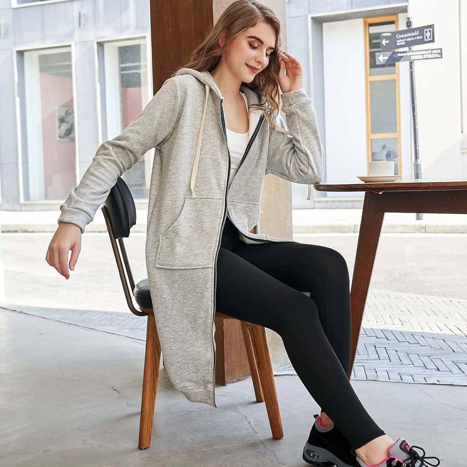New Reimferce Women's Casual Zip up Hoodies Long Tunic Sweatshirt in Grey Sz 2X!
