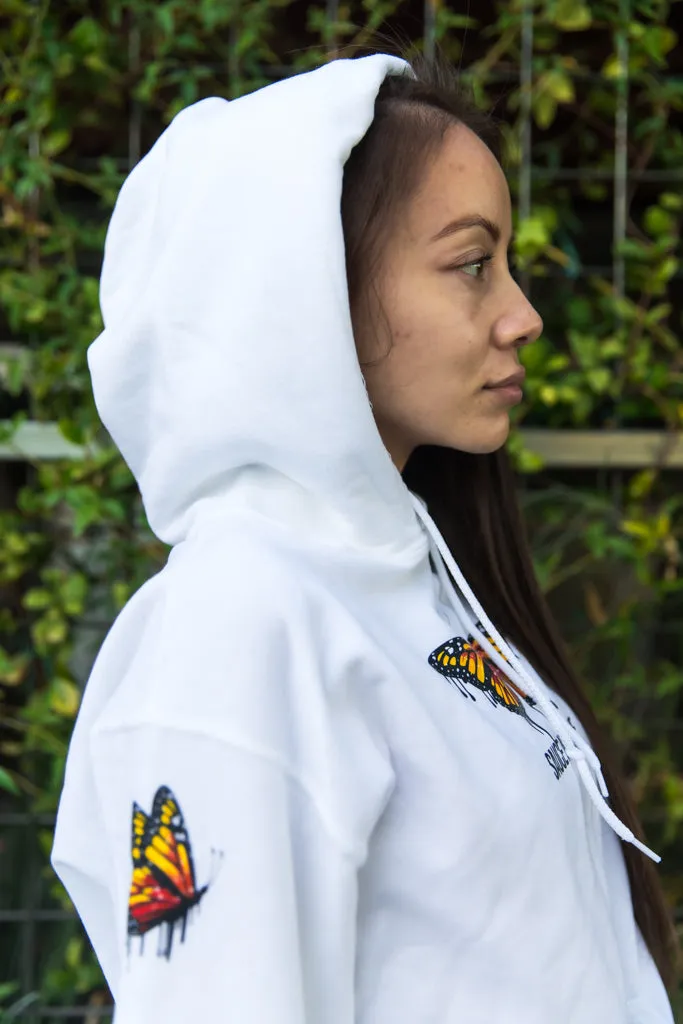 Orange Warmth Butterfly Drip | White Hoodie (Sleeves)