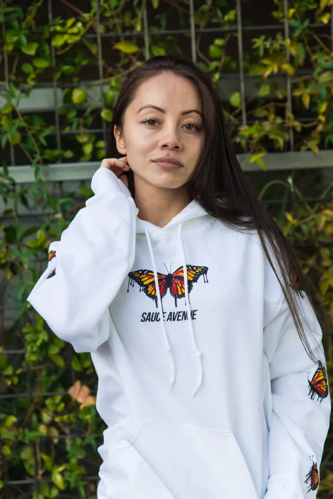 Orange Warmth Butterfly Drip | White Hoodie (Sleeves)