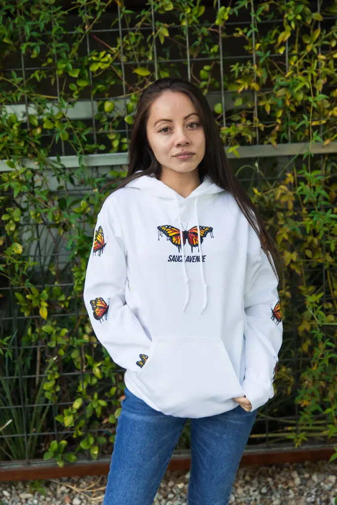 Orange Warmth Butterfly Drip | White Hoodie (Sleeves)