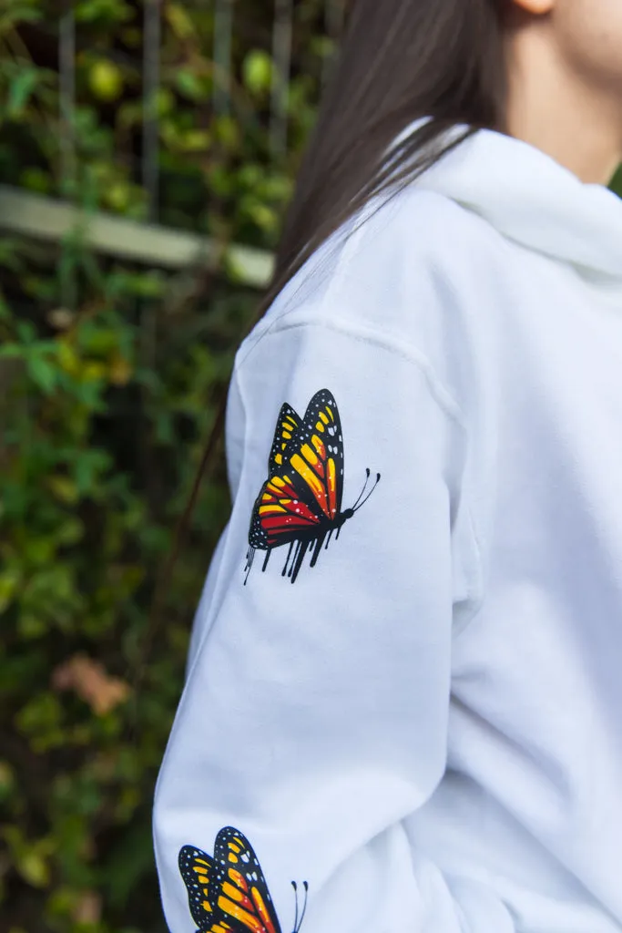 Orange Warmth Butterfly Drip | White Hoodie (Sleeves)