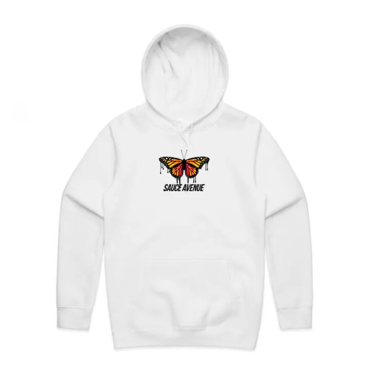 Orange Warmth Butterfly Drip | White Hoodie (Sleeves)