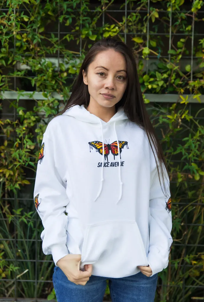 Orange Warmth Butterfly Drip | White Hoodie (Sleeves)