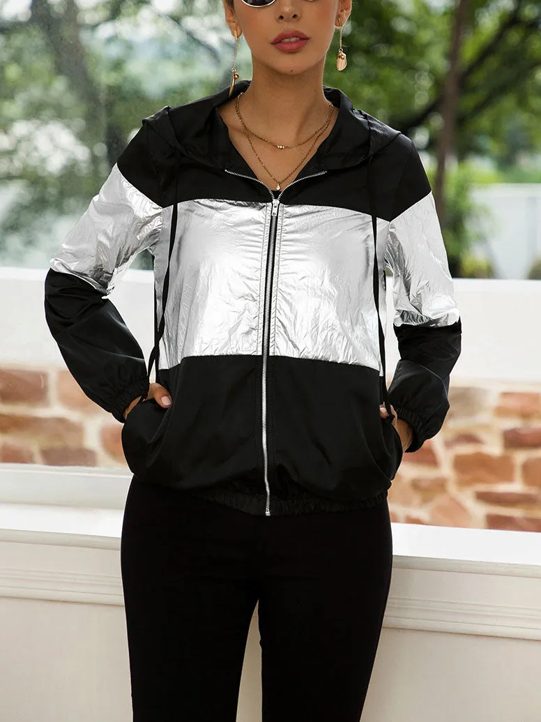 Original Design Colorblock Hooded Sweater Autumn and Winter Coat Contrast Color Jacket Windbreaker Short Coat