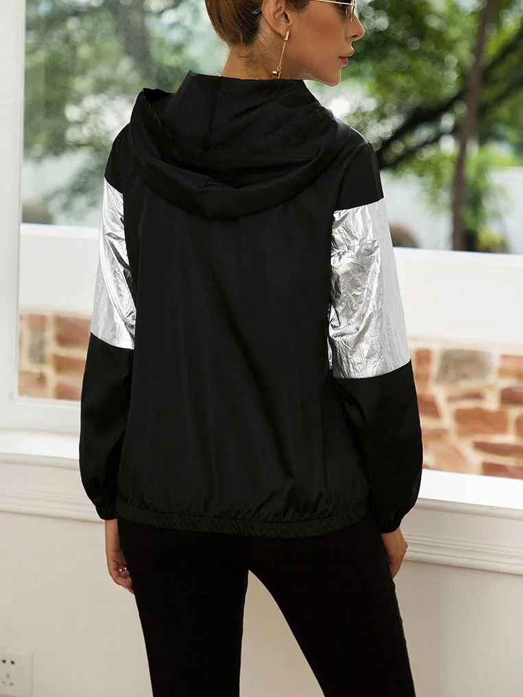 Original Design Colorblock Hooded Sweater Autumn and Winter Coat Contrast Color Jacket Windbreaker Short Coat