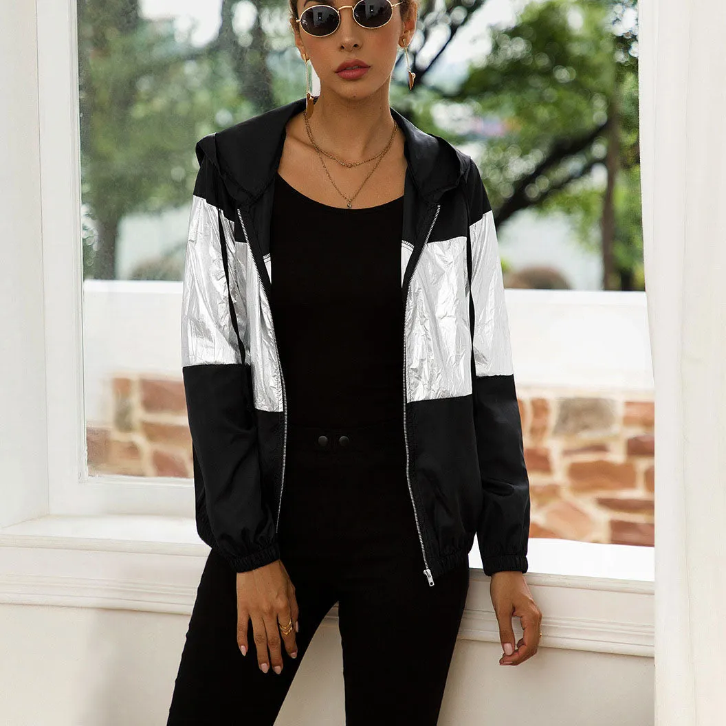 Original Design Colorblock Hooded Sweater Autumn and Winter Coat Contrast Color Jacket Windbreaker Short Coat