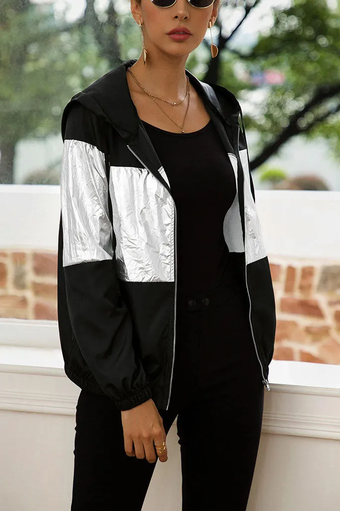Original Design Colorblock Hooded Sweater Autumn and Winter Coat Contrast Color Jacket Windbreaker Short Coat